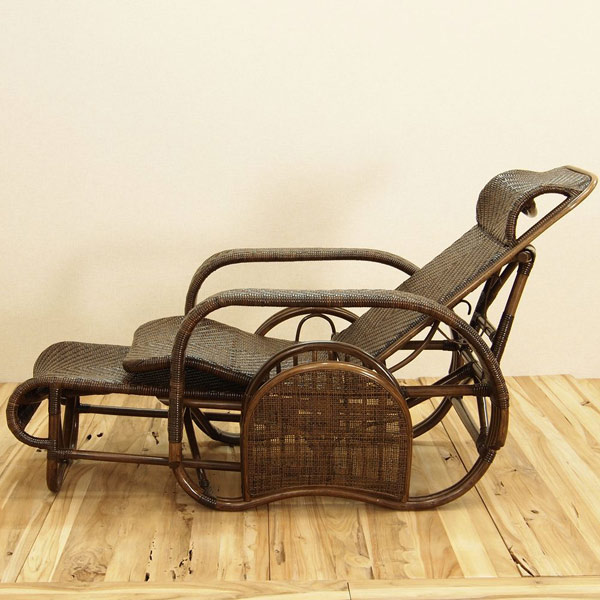 籐 座椅子 フットレスト付 ハイバック 三つ折椅子 ラタン家具 Handmade