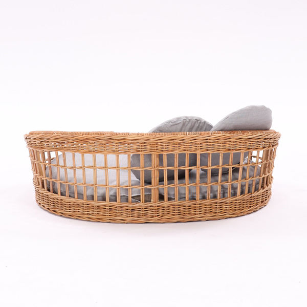 籐 ペットベッド クッション付 ラタン製 Natural rattan 幅73cm （ ベッド ペット用ベッド ペット専用 猫用 犬用 猫ベッド  犬ベッド ネコ ねこ 猫用品 猫グッズ イヌ いぬ 犬用品 犬グッズ ）