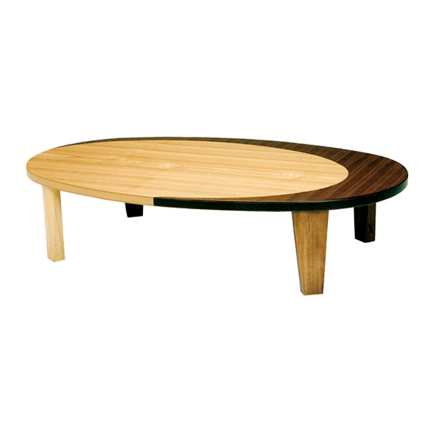 センターテーブル　楕円・オーバル　天然木ナラ天板の厚み約25cm