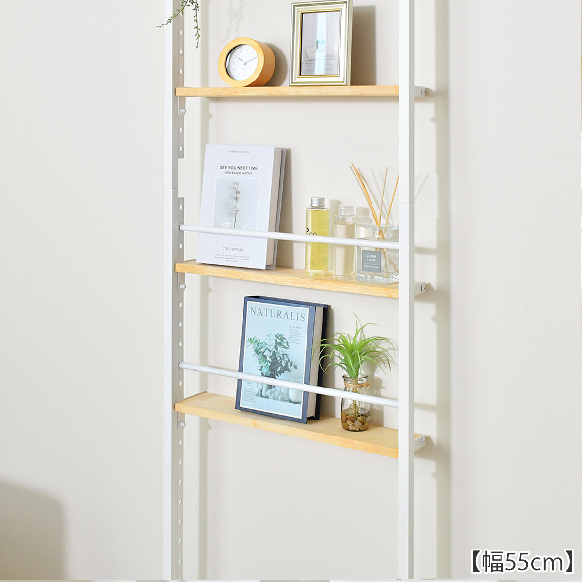 突っ張りラック 幅40cm オープンラック 5段 ウォールラック スリム 壁面収納 ( ラック 壁面 収納 奥行12.5cm 突っ張りオープンラック 小物収納 すき間 壁面ラック 収納ラック つっぱり 可動棚 ディスプレイ 省スペース ) 【ホワイト】 ホワイト