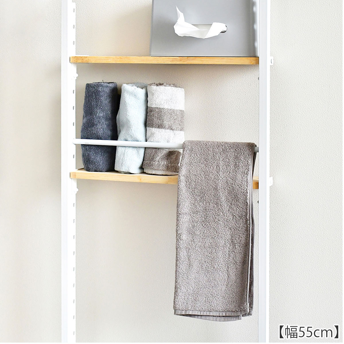 突っ張りラック 幅40cm オープンラック 5段 ウォールラック スリム 壁面収納 ( ラック 壁面 収納 奥行12.5cm 突っ張りオープンラック 小物収納 すき間 壁面ラック 収納ラック つっぱり 可動棚 ディスプレイ 省スペース ) 【ホワイト】 ホワイト