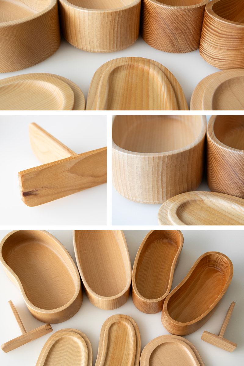 弁当箱 天然木くり抜き弁当箱 豆型2段 460ml ナノコート ( 弁当 お弁当 二段 天然木 かわいい おしゃれ ゴムバンド付き 仕切り付き 日本製 木 木製 くりぬき ランチボックス シンプル 和風 2段 お弁当箱 )