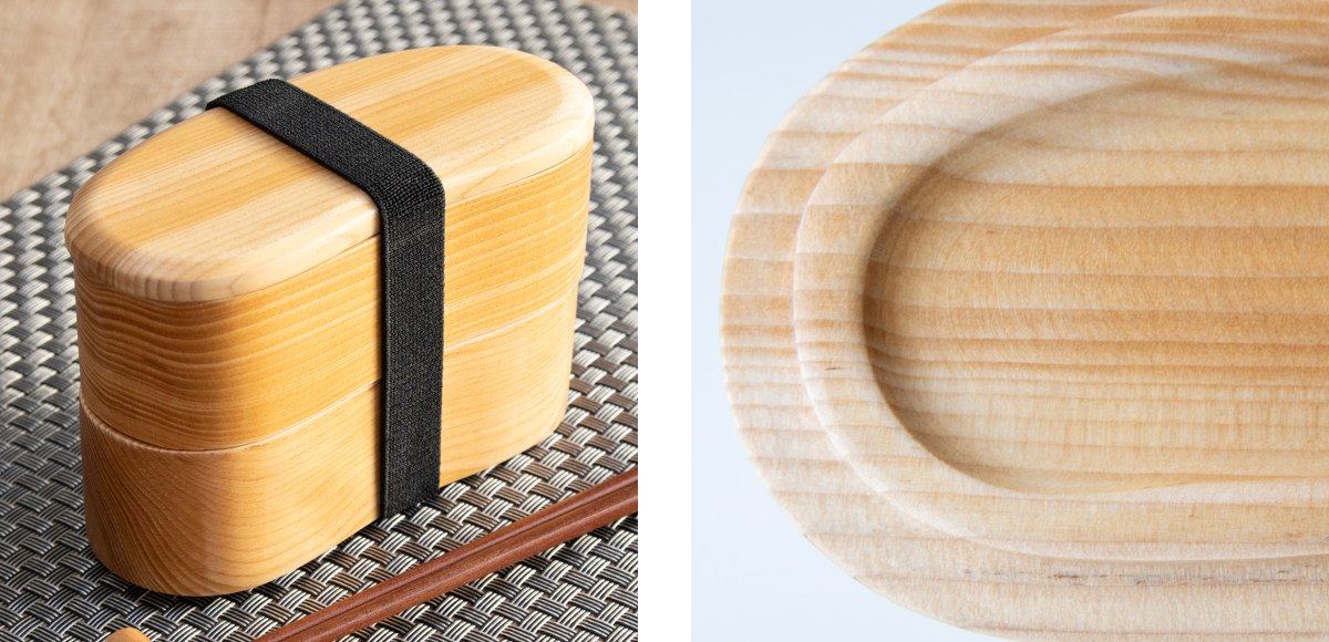 弁当箱 天然木くり抜き弁当箱 豆型2段 460ml ナノコート ( 弁当 お弁当 二段 天然木 かわいい おしゃれ ゴムバンド付き 仕切り付き 日本製 木 木製 くりぬき ランチボックス シンプル 和風 2段 お弁当箱 )