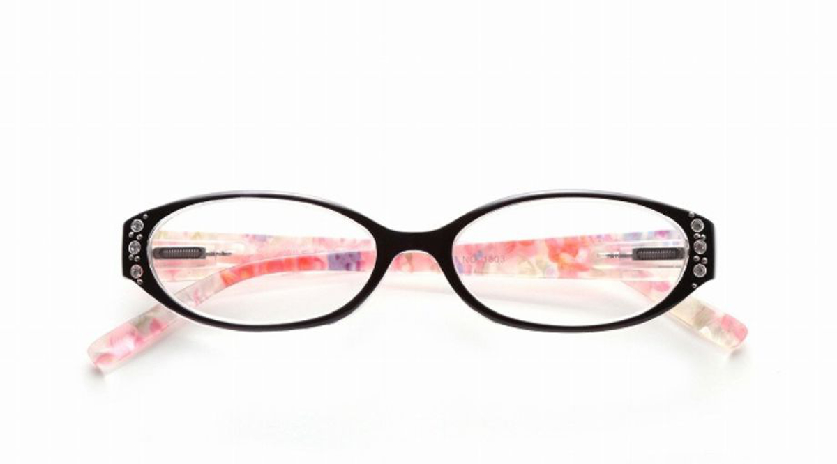 老眼鏡 シニアグラス ポリカーボネイト ブルーライトカット +1~3 ピンク ( メガネ ポリカーボネート 女性 花柄 黒縁 眼鏡 めがね おしゃれ リーディンググラス ブルーライト 老眼 度あり 度付き ) 【+2.00】 +2.00