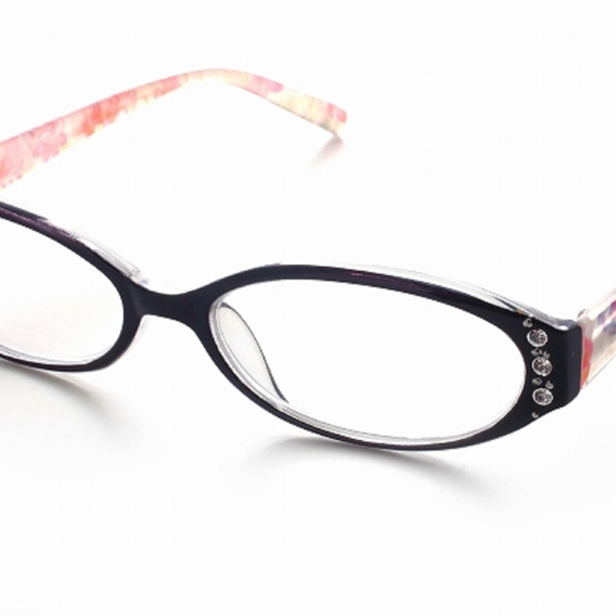 老眼鏡 シニアグラス ポリカーボネイト ブルーライトカット +1~3 ピンク ( メガネ ポリカーボネート 女性 花柄 黒縁 眼鏡 めがね おしゃれ リーディンググラス ブルーライト 老眼 度あり 度付き ) 【+2.00】 +2.00