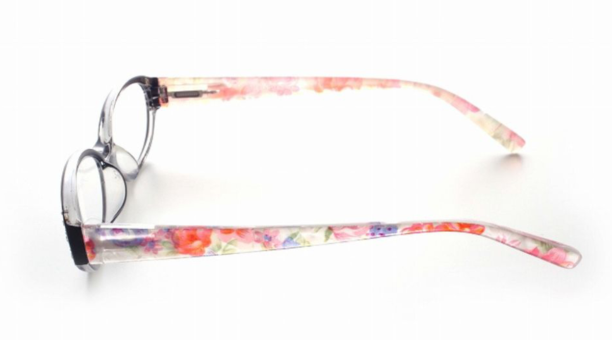 老眼鏡 シニアグラス ポリカーボネイト ブルーライトカット +1~3 ピンク ( メガネ ポリカーボネート 女性 花柄 黒縁 眼鏡 めがね おしゃれ リーディンググラス ブルーライト 老眼 度あり 度付き ) 【+2.00】 +2.00