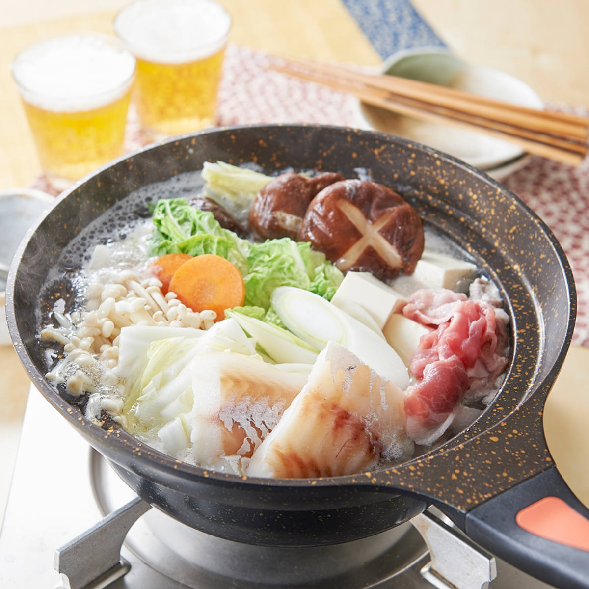 鍋型フライパン IH対応 24cm ゴールドマーブル 深型 ( ガス火対応 深型フライパン 片手鍋 炒め鍋 いため鍋 ディープパン 片手なべ 調理鍋 オール熱源対応 )