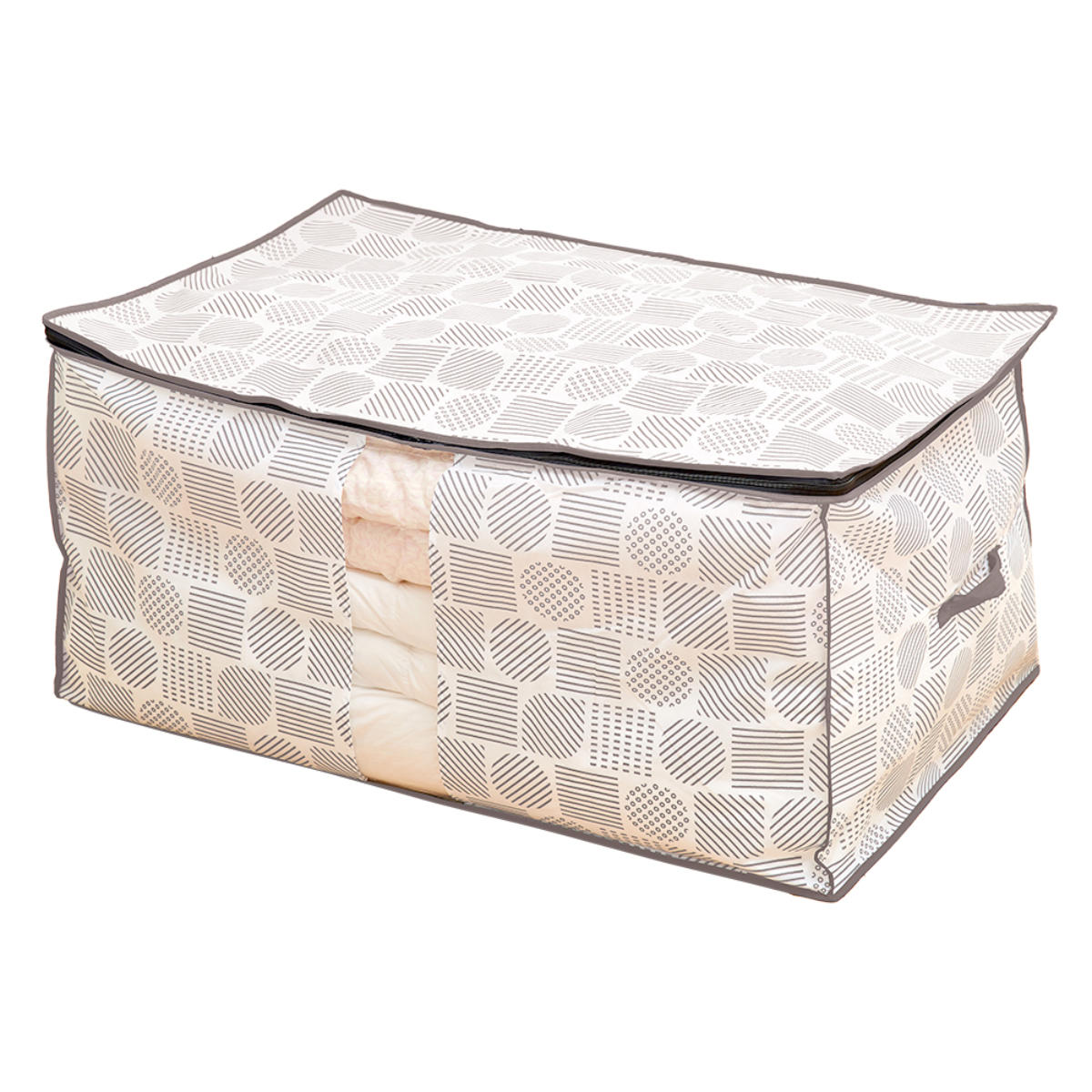 収納袋 布団・こたつ布団収納袋 北欧柄 幅100×奥行65×高さ50cm ( 布団収納 布団 ふとん 収納 こたつ布団 コタツ布団 押し入れ収納 クローゼット収納 布団袋 袋 不織布 透明窓 持ち手付き 収納ケース ファスナー 大容量 ケース )