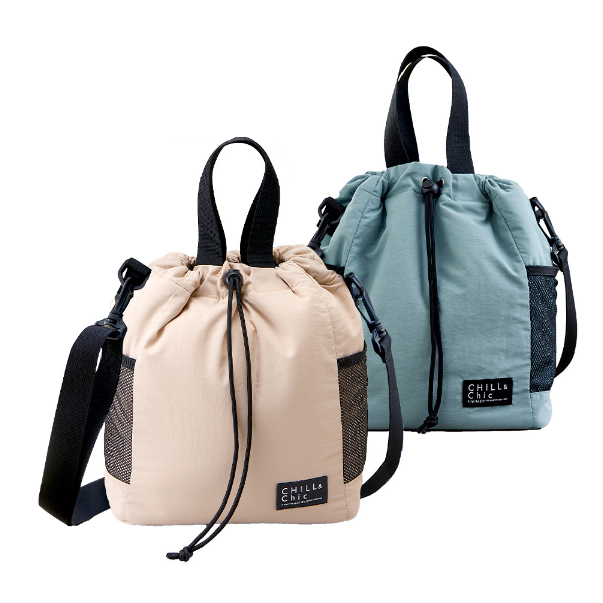 保冷バッグ 保冷温ショルダーバッグ 8.5L ( 2WAY 巾着 保温 保冷 ランチバッグ レディース 大人 おしゃれ ショルダーバッグ ハンドバッグ 巾着袋 撥水加工 マチ付き 弁当袋 ) 【ブルーグレー】 ブルーグレー