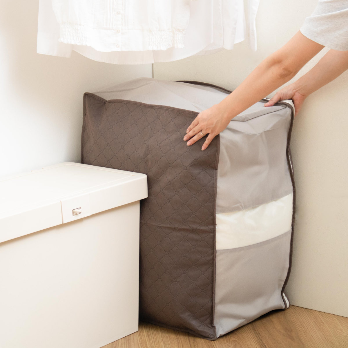 収納袋 Snimu クローゼット 収納ケース 羽毛布団 D ダブル ( コンパクト すき間 隙間 収納 布団収納袋 布団 袋 隙間収納 布団収納ケース 羽毛 ふとん 布団袋 ふとん収納 ダブル用 消臭 ニオイ 汗 加工 )