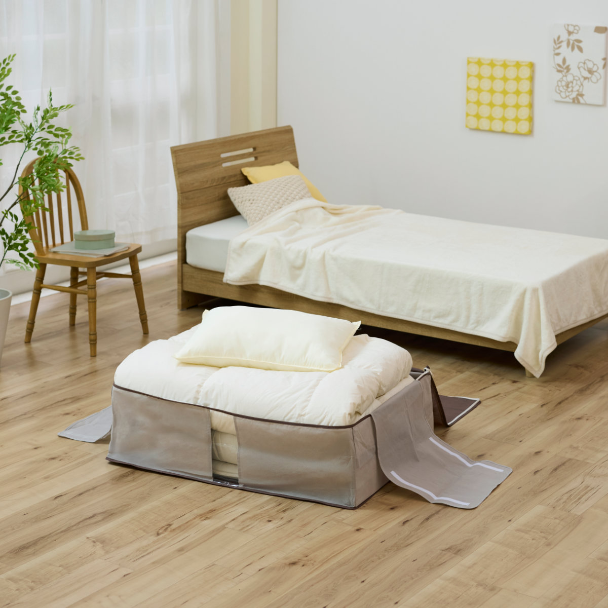 収納袋 Snimu クローゼット 収納ケース 布団一式 ( 一組 シングル 羽毛布団 掛け布団 敷き布団 布団 収袋 隙間収納 コンパクト すき間 隙間 布団収納ケース 羽毛 ふとん 布団袋 ふとん収納 シングル用 消臭 ニオイ 汗 加工 )