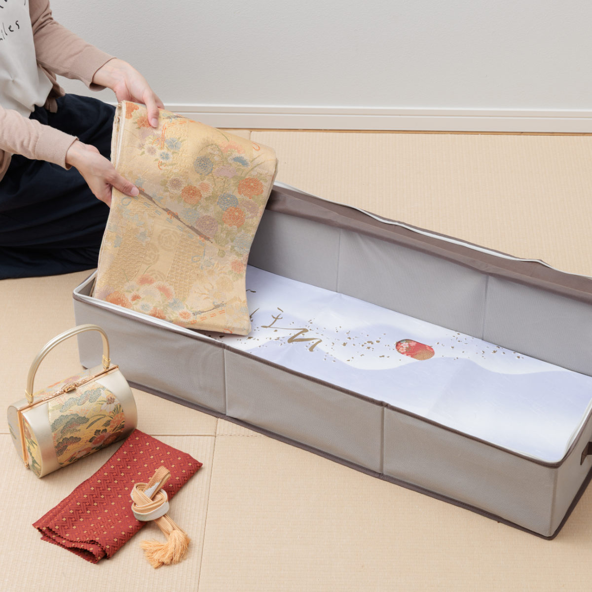 収納袋 3個セット Snimu クローゼット 収納ケース 着物一式 ( 着物収納 着物ケース 消臭 炭 ニオイ 汗 着物 きもの 帯 押入れ収納 クローゼット収納 長襦袢 帯揚げ 帯締め 着物用品 振袖 棚上 収納 ベッド下 持ち手付き )