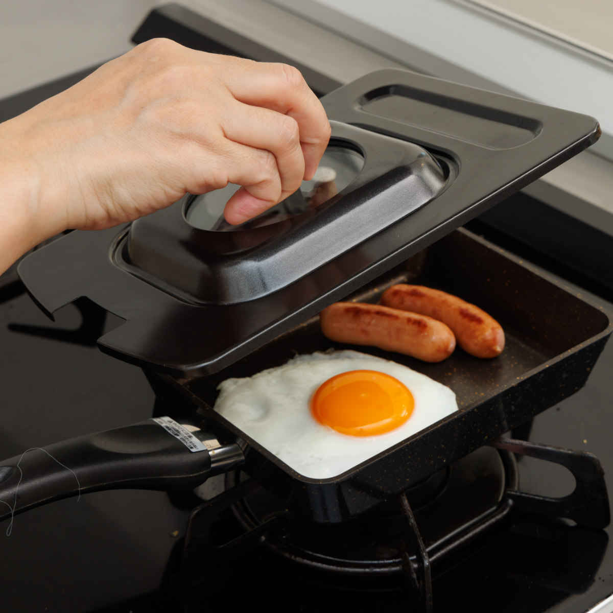 卵焼き器用蓋 13×17cm~ 15.5×19cm用 玉子焼きカバー ガラス窓 ( 卵焼き器 ふた 蓋 フライパンカバー エッグパン専用 卵焼き器用 玉子焼き器用 エッグパン用 角型 長方形 フライパン蓋 フタ キッチン用品 )