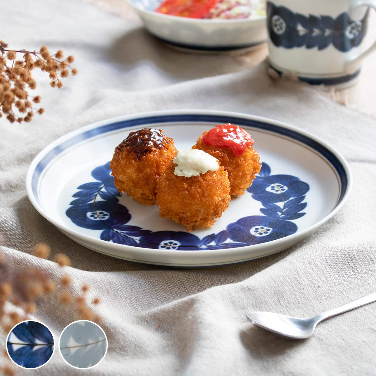 プレート 20cm ブロッサム 磁器 美濃焼 ( 食洗機対応 電子レンジ対応 日本製 皿 中皿 丸 平皿 お皿 取皿 盛皿 手描き風 花 デザートプレート サラダ ケーキ デザート パン おしゃれ 単品 1枚 ) 【グレー】