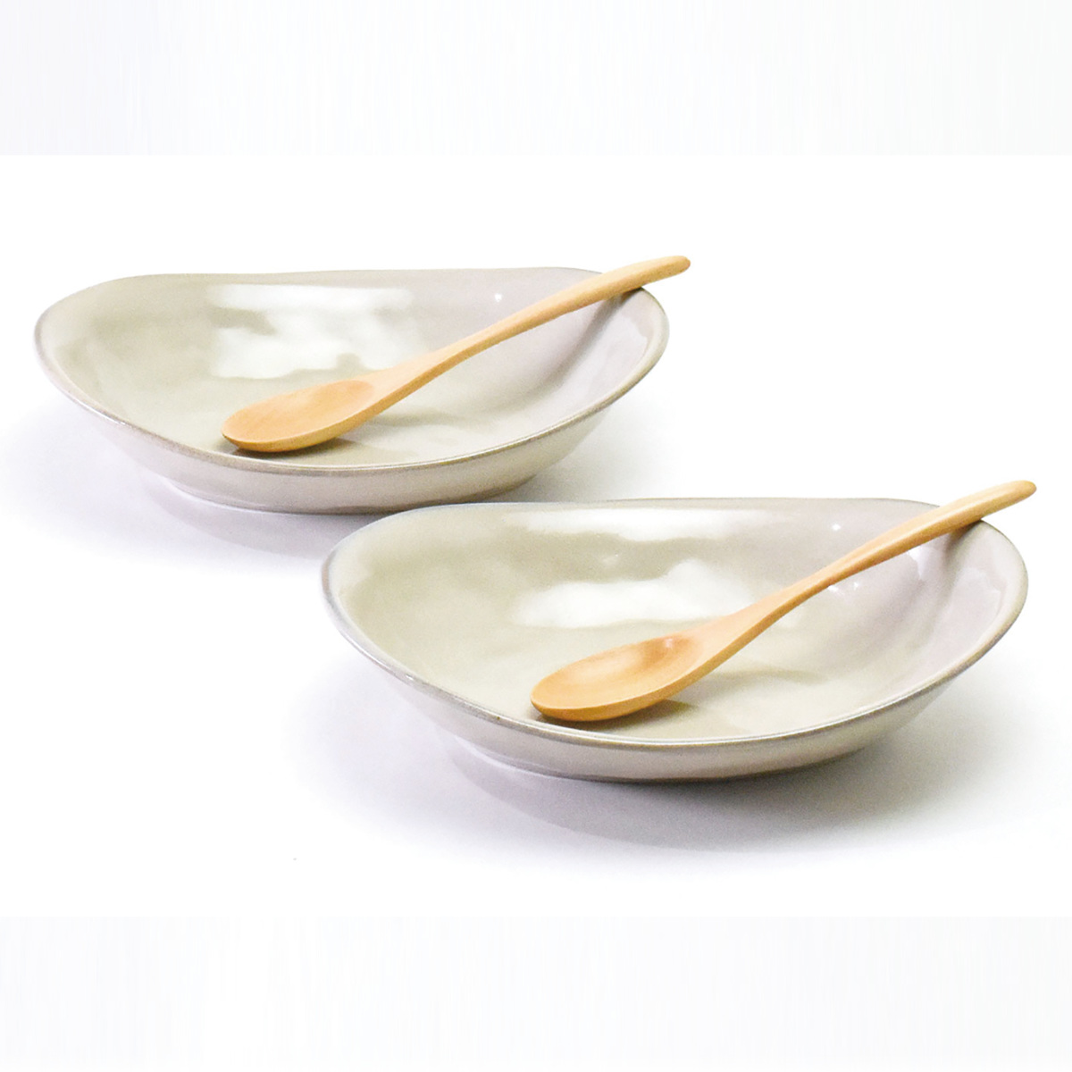 プレート ナチュラルカラー オーバル ペアセット 2枚入 ( スプーン付き 皿 お皿 ボウル 電子レンジ対応 食洗機対応 日本製 磁器 深型 食器 カレー皿 パスタ皿 おしゃれ ナチュラル 北欧風 和モダン )