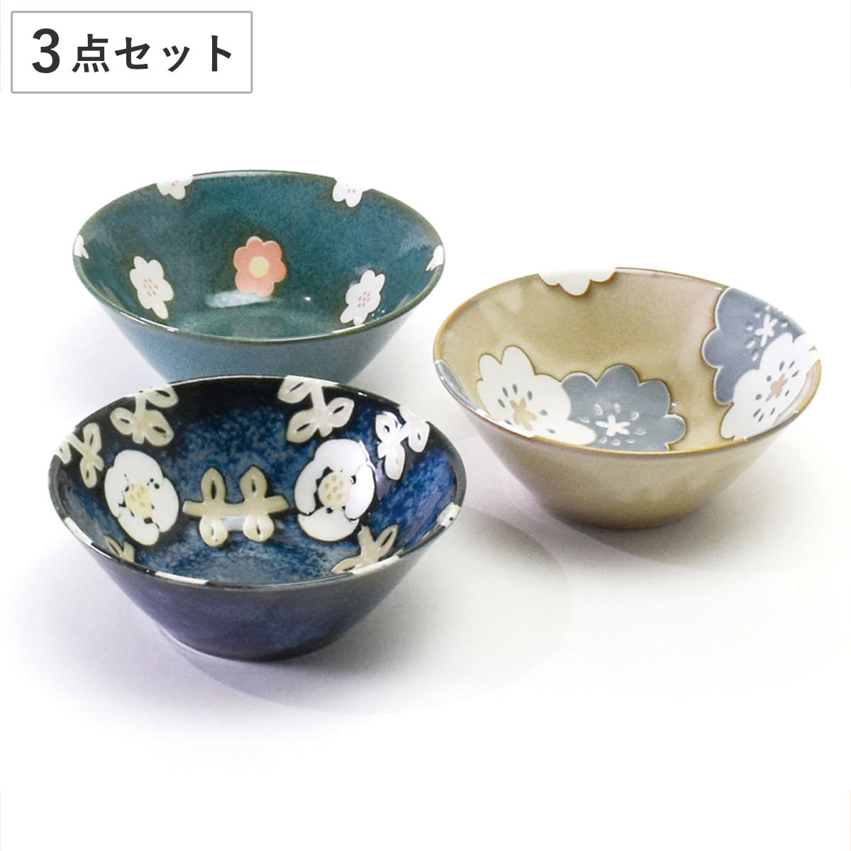 ボウル ノルディックフラワー 3個入 （ 食洗機対応 電子レンジ対応 美濃焼 磁器 日本製 鉢 器 うつわ 食器 北欧 花柄 洋食器 モダン おしゃれ ）