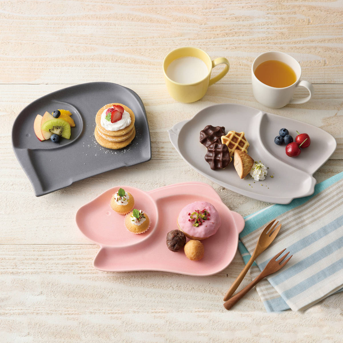 プレート アニマルライフ （ つばめさん うさぎさん ゾウさん 磁器 美濃焼 皿 お皿 食器 日本製 仕切り付き 仕切り皿 ランチプレート ワンプレート 動物 アニマル キッズ 子ども 大人 無地 シンプル おしゃれ ） 【モカグレーマット】
