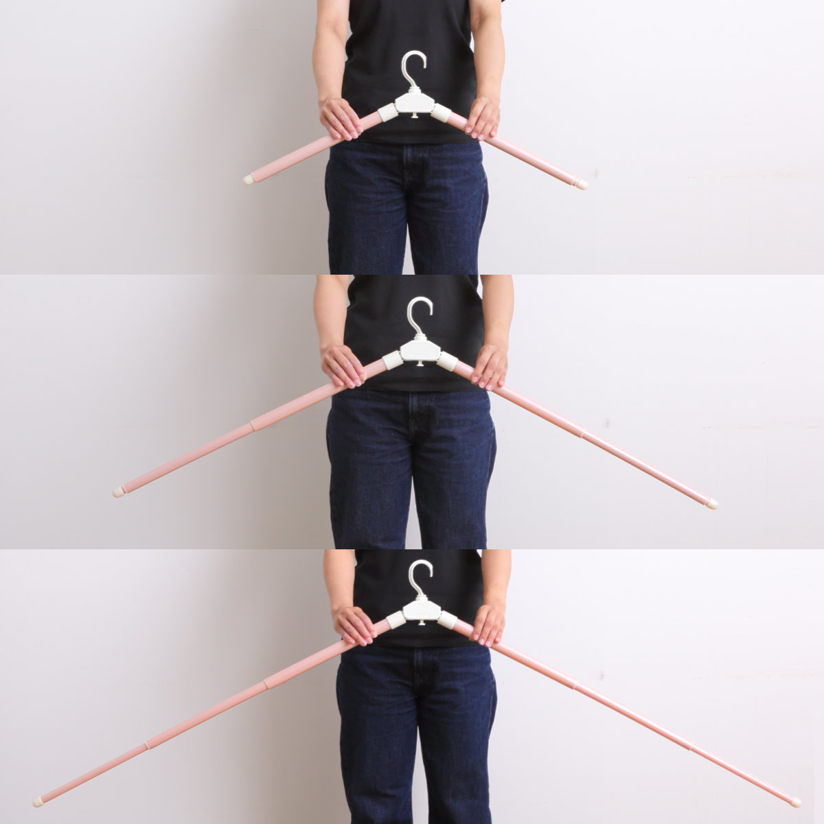 ハンガー 同色10本セット シワーレスハンガー ( シワーレス 洗濯ハンガー 10本 伸縮 乾きやすい 洗濯物干し 洗濯 物干し 折りたたみ コンパクト 物干しハンガー 伸縮ハンガー 伸びる シワになりにくい 下折れ式 衣類 トレーナー ) 【ピンク】 ピンク