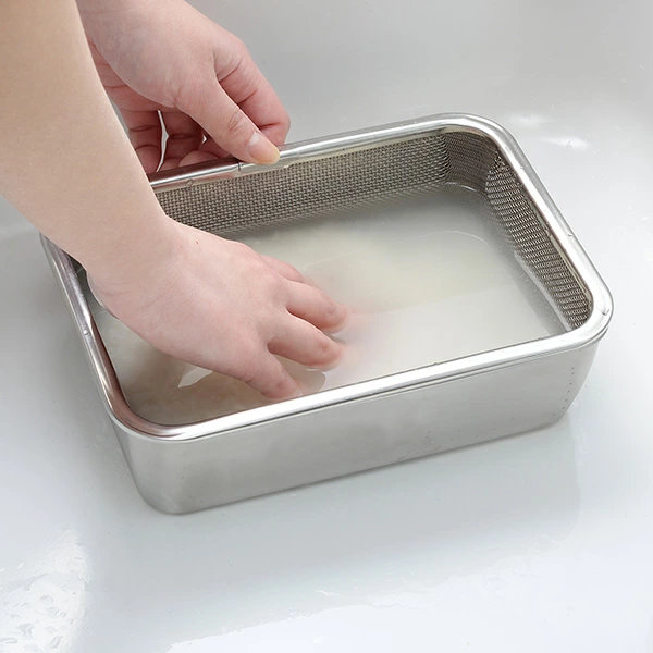 ザル バット セット 蓋付き深型ステンレスバット・角型ザルセット ステンレス製 ( 角バット 角ザル 深型バット ステンレスバット ステンレスザル ざる 角ざる 深型ザル コランダー )