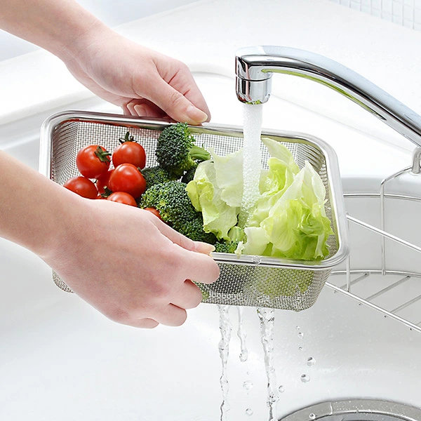 ザル バット セット 蓋付き深型ステンレスバット・角型ザルセット ステンレス製 ( 角バット 角ザル 深型バット ステンレスバット ステンレスザル ざる 角ざる 深型ザル コランダー )