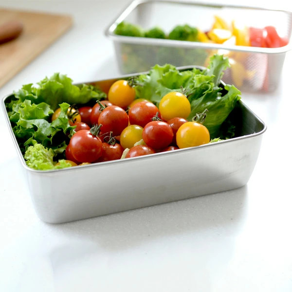 ザル バット セット 蓋付き深型ステンレスバット・角型ザルセット ステンレス製 ( 角バット 角ザル 深型バット ステンレスバット ステンレスザル ざる 角ざる 深型ザル コランダー )