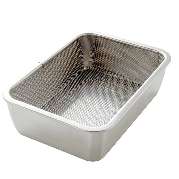 ザル バット セット 蓋付き深型ステンレスバット・角型ザルセット ステンレス製 ( 角バット 角ザル 深型バット ステンレスバット ステンレスザル ざる 角ざる 深型ザル コランダー )