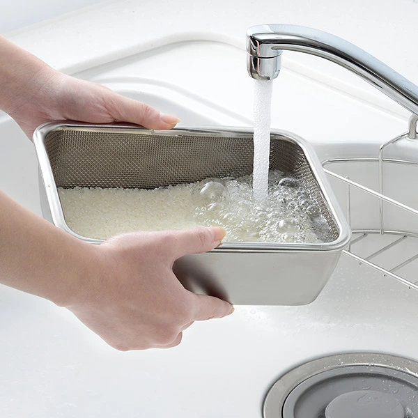 ザル バット セット 蓋付き深型ステンレスバット・角型ザルセット ステンレス製 ( 角バット 角ザル 深型バット ステンレスバット ステンレスザル ざる 角ざる 深型ザル コランダー )