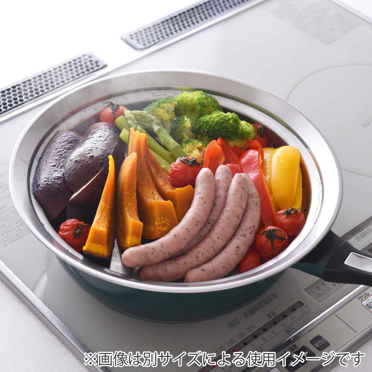 のせるだけで簡単蒸し器 20~22cm ステンレス製 日本製 スチーマー ( 蒸し器 せいろ 蒸し皿 蒸し板 蒸しプレート 丸型 円形 フタ付き 20センチ 22センチ 蒸し料理 蒸し野菜 茶碗蒸し 下ごしらえ用品 調理器具 )