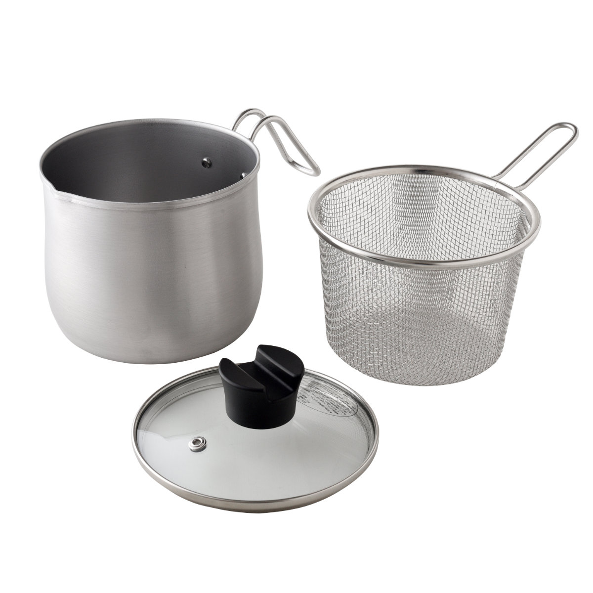 マルチポット 14cm IH対応 ストレーナー付き ガラス蓋付き ステンレス製 日本製 逸品物創 ( ガス火対応 オール熱源対応 鍋 片手鍋 セット 万能鍋 深型 14センチ 2.1L 3点セット 1台9役 ステンレスマルチポット ステンレス 小さめ )