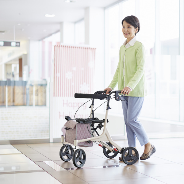 歩行車 ショッピングターン コンパクト 折りたたみ 高さ調整 ( 高さ8段階 バッグ付き 保冷バッグ 収納 バスケットホルダー お買い物 安心 安定 福祉 介護 歩行訓練 転倒予防 疲労軽減 歩行サポート 歩行補助 外出 )