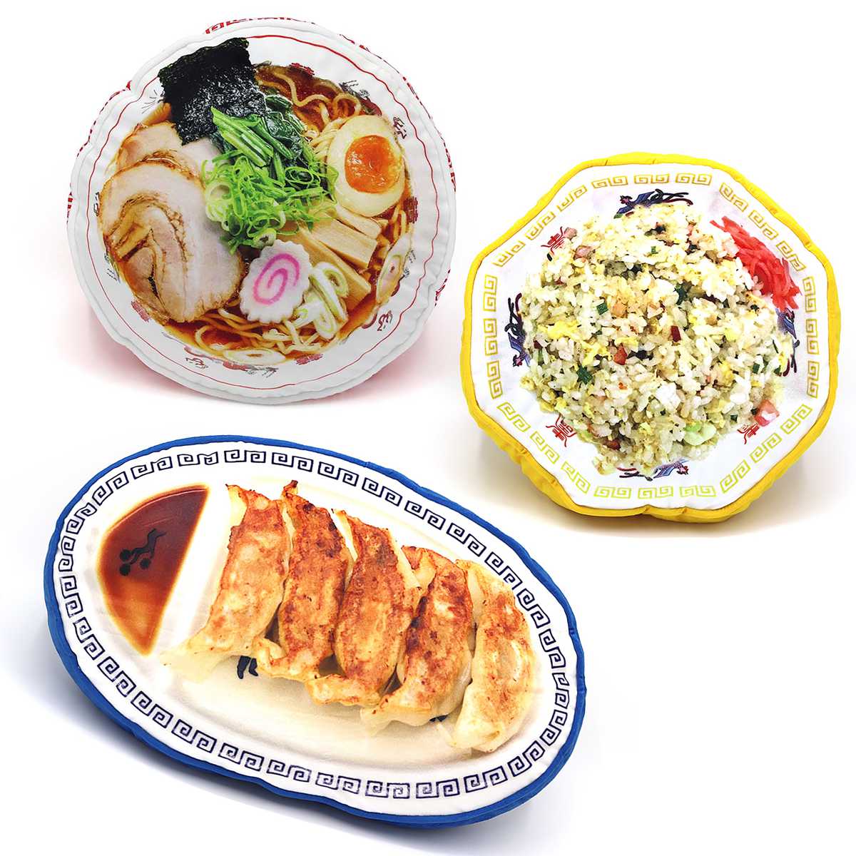 クッション おまち堂クッション （ ラーメン 餃子 炒飯 おもしろ リアル フードクッション 食べ物クッション リアルプリント デザインクッション ユニーク雑貨 おもしろ雑貨 ） 【ハチカク】