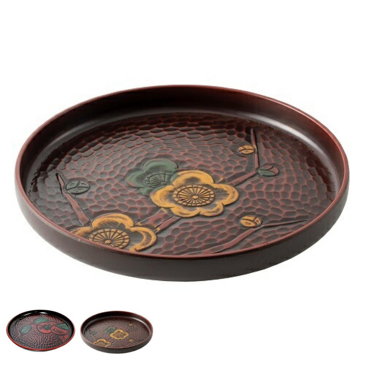 お盆 丸盆 24cm 鎌倉 彫り （ 梅 柿 盆 トレー トレイ キッチントレー キッチントレイ キッチン おしゃれ 和 和柄 丸 ラウンド ） 【梅】