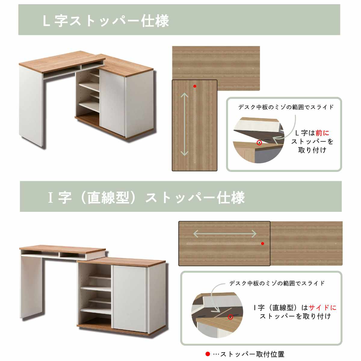 スライドデスク 収納棚付き レイアウト自在 ワークデスク ( デスク 伸長式 L字 I字 机 パソコンデスク 省スペース コンパクト 木目調 リビングデスク 勉強机 学習机 PCデスク 在宅 可動棚 片引き戸 本棚 PC 作業 リビング 学習 )