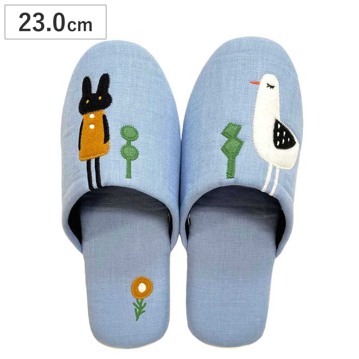 スリッパ 出会い 約23.0cm ( 室内 レディース マタノアツコ 麻 綿 アップリケ 高反発 オールシーズン 刺繍 ルームスリッパ トイレ インテリア雑貨 自宅 室内用 静音 花 鳥 ウサギ )