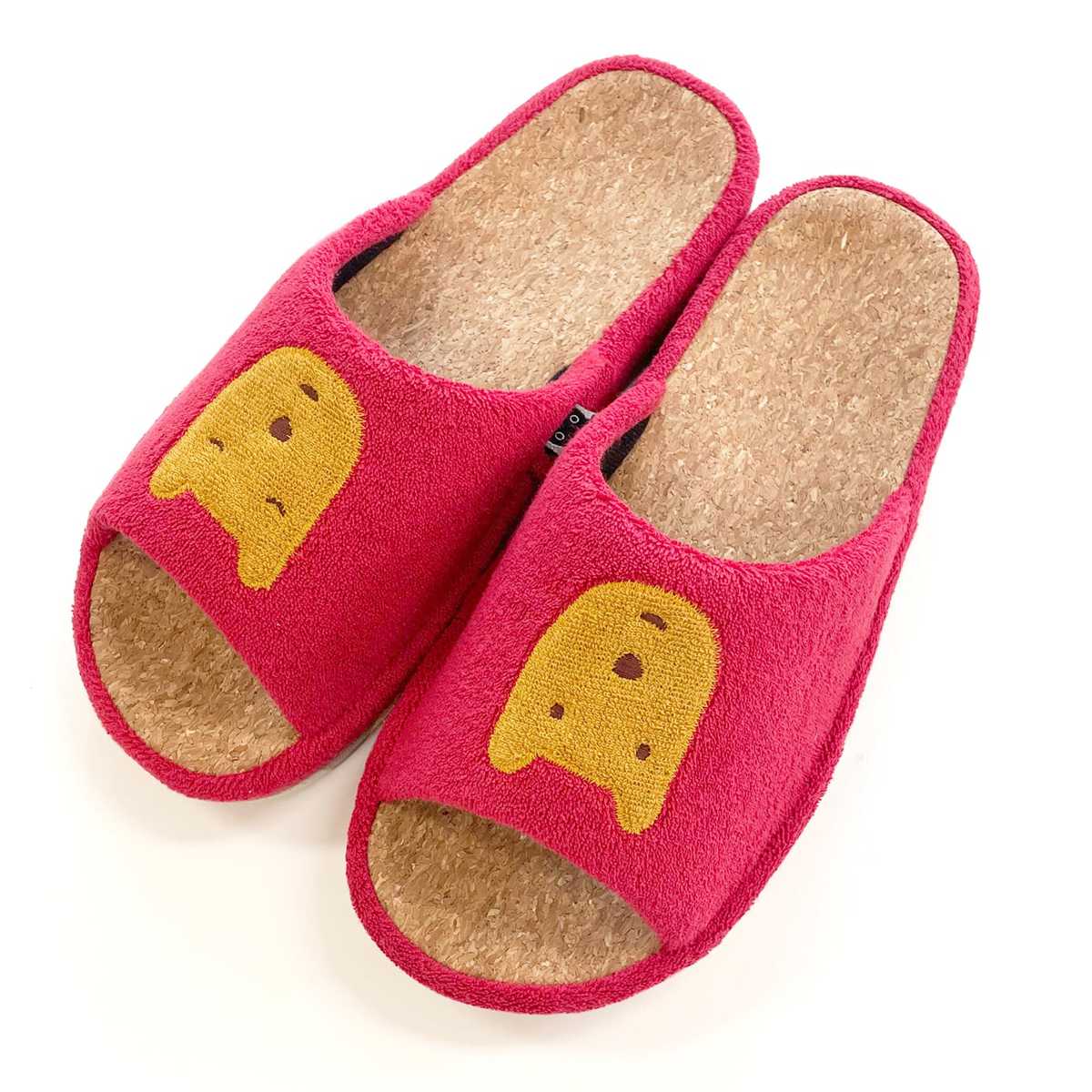 スリッパ のほほん M 約23.0cm ( 室内 レディース マタノアツコ コルクスリッパ パイル生地 アップリケ 刺繍 前開き ルームスリッパ トイレ インテリア雑貨 自宅 室内用 静音 くま ) 【ネイビー】 ネイビー