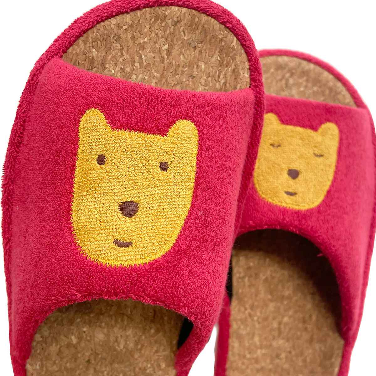 スリッパ のほほん M 約23.0cm ( 室内 レディース マタノアツコ コルクスリッパ パイル生地 アップリケ 刺繍 前開き ルームスリッパ トイレ インテリア雑貨 自宅 室内用 静音 くま ) 【ネイビー】 ネイビー