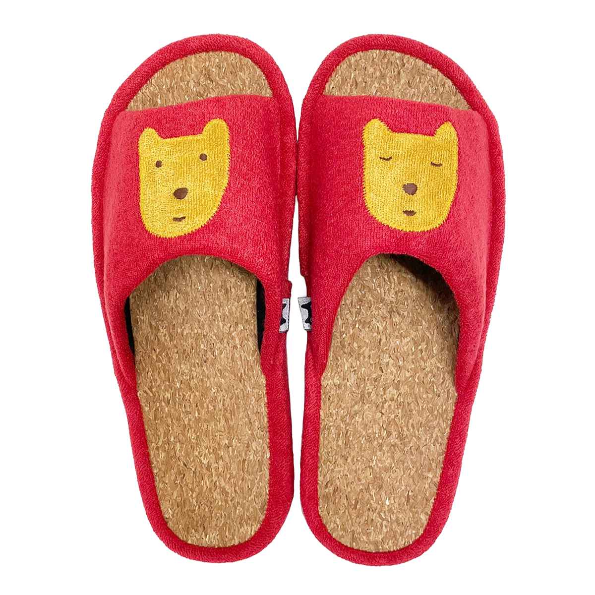 スリッパ のほほん M 約23.0cm ( 室内 レディース マタノアツコ コルクスリッパ パイル生地 アップリケ 刺繍 前開き ルームスリッパ トイレ インテリア雑貨 自宅 室内用 静音 くま ) 【ネイビー】 ネイビー