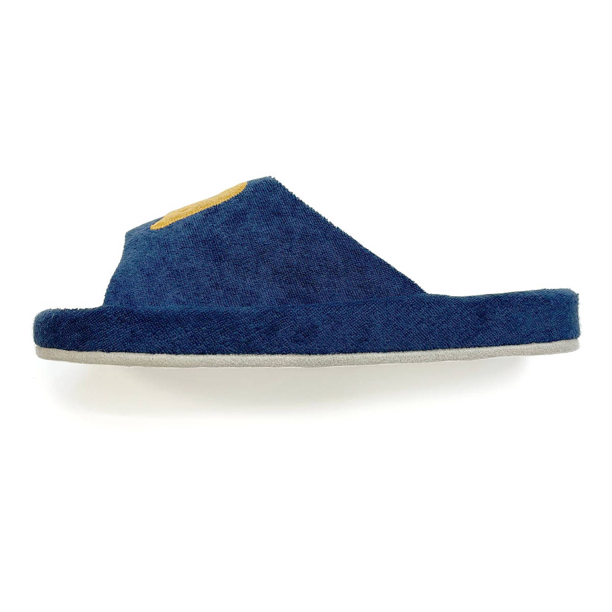 スリッパ のほほん L 約25.0cm ( 室内 マタノアツコ コルクスリッパ パイル生地 アップリケ 刺繍 前開き ルームスリッパ トイレ インテリア雑貨 自宅 室内用 静音 くま ) 【ネイビー】 ネイビー