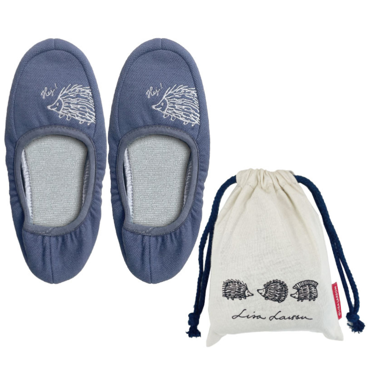 携帯スリッパ リサ・ラーソン はりねずみ携帯スリッパ 約22.0~23.0cm ( 洗える 室内 レディース リサラーソン ハリネズミ 雑貨 持ち運び かかとあり ルームスリッパ 携帯用 インテリア雑貨 自宅 室内用 静音 北欧 巾着付き ) 【ピンク】 ピンク