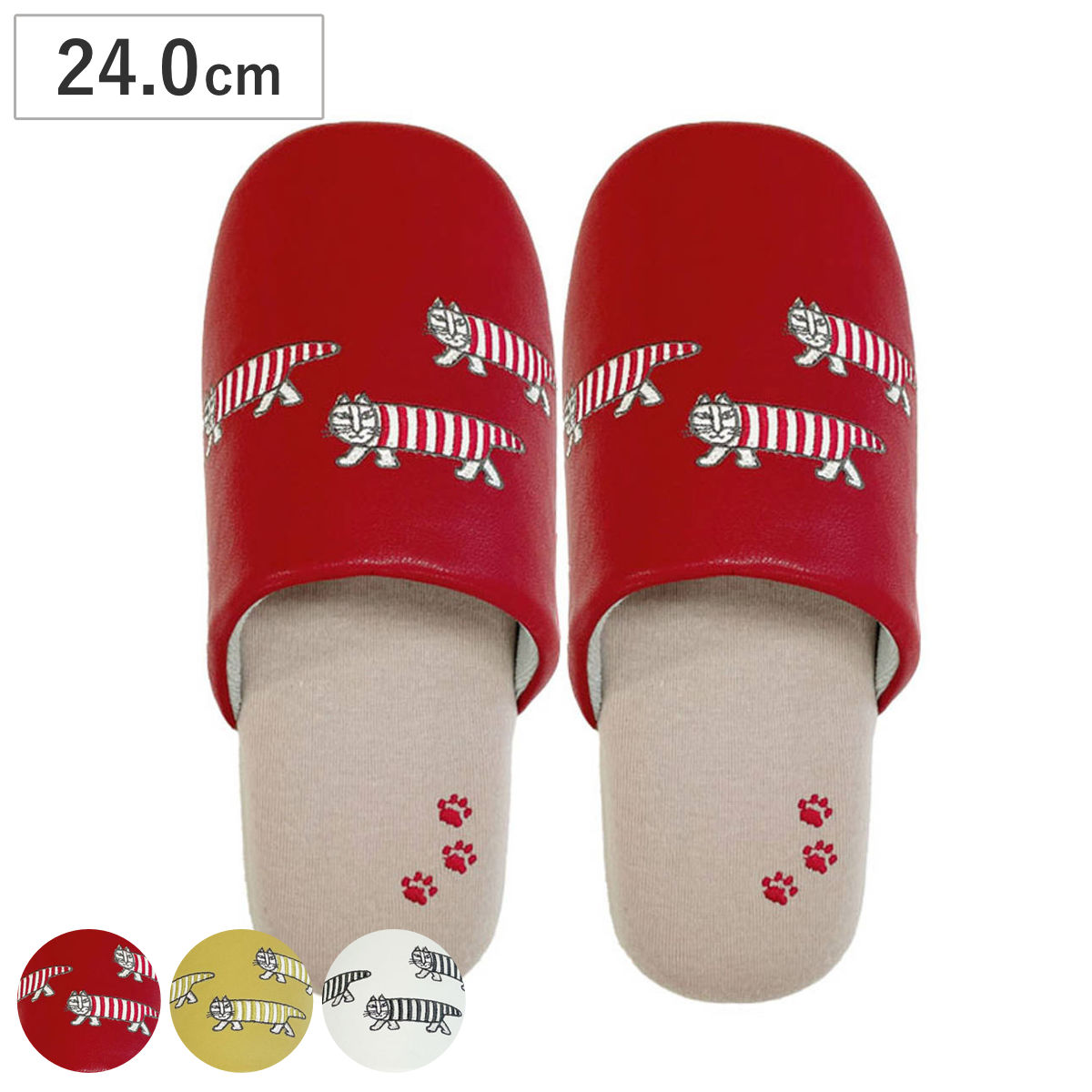 スリッパ リサ・ラーソン あしあとマイキー M 約24.0cm ( 洗える 室内 レディース トイレ リサラーソン 猫 雑貨 水を弾く 24cm 合皮 マイキー ルームスリッパ インテリア雑貨 自宅 室内用 静音 北欧 ) 【レッド】