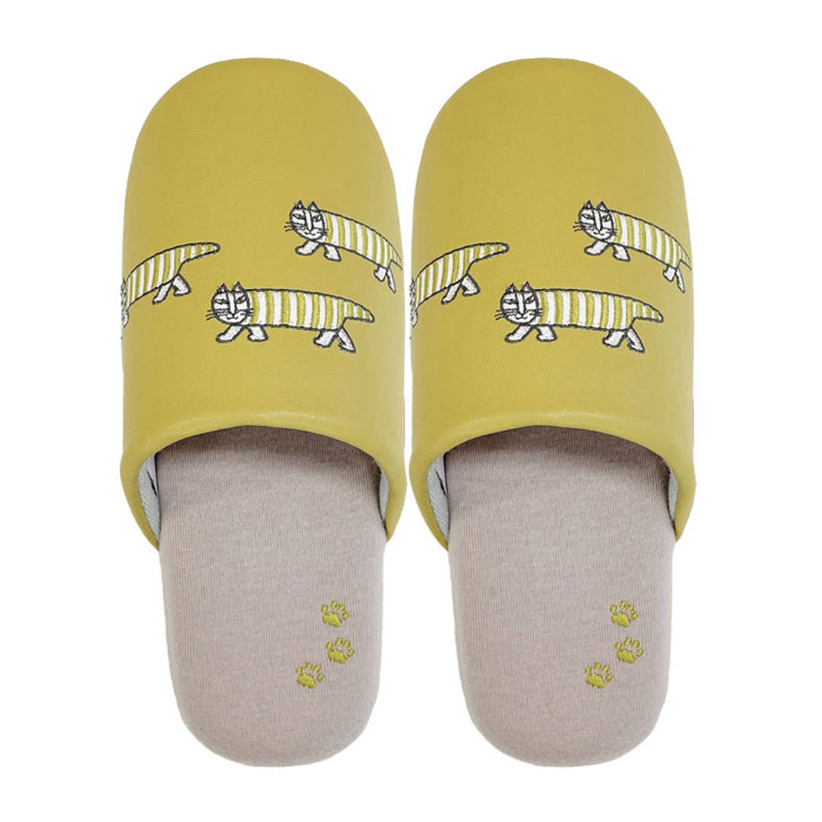 スリッパ リサ・ラーソン あしあとマイキー M 約24.0cm ( 洗える 室内 レディース トイレ リサラーソン 猫 雑貨 水を弾く 24cm 合皮 マイキー ルームスリッパ インテリア雑貨 自宅 室内用 静音 北欧 ) 【ホワイト】 ホワイト