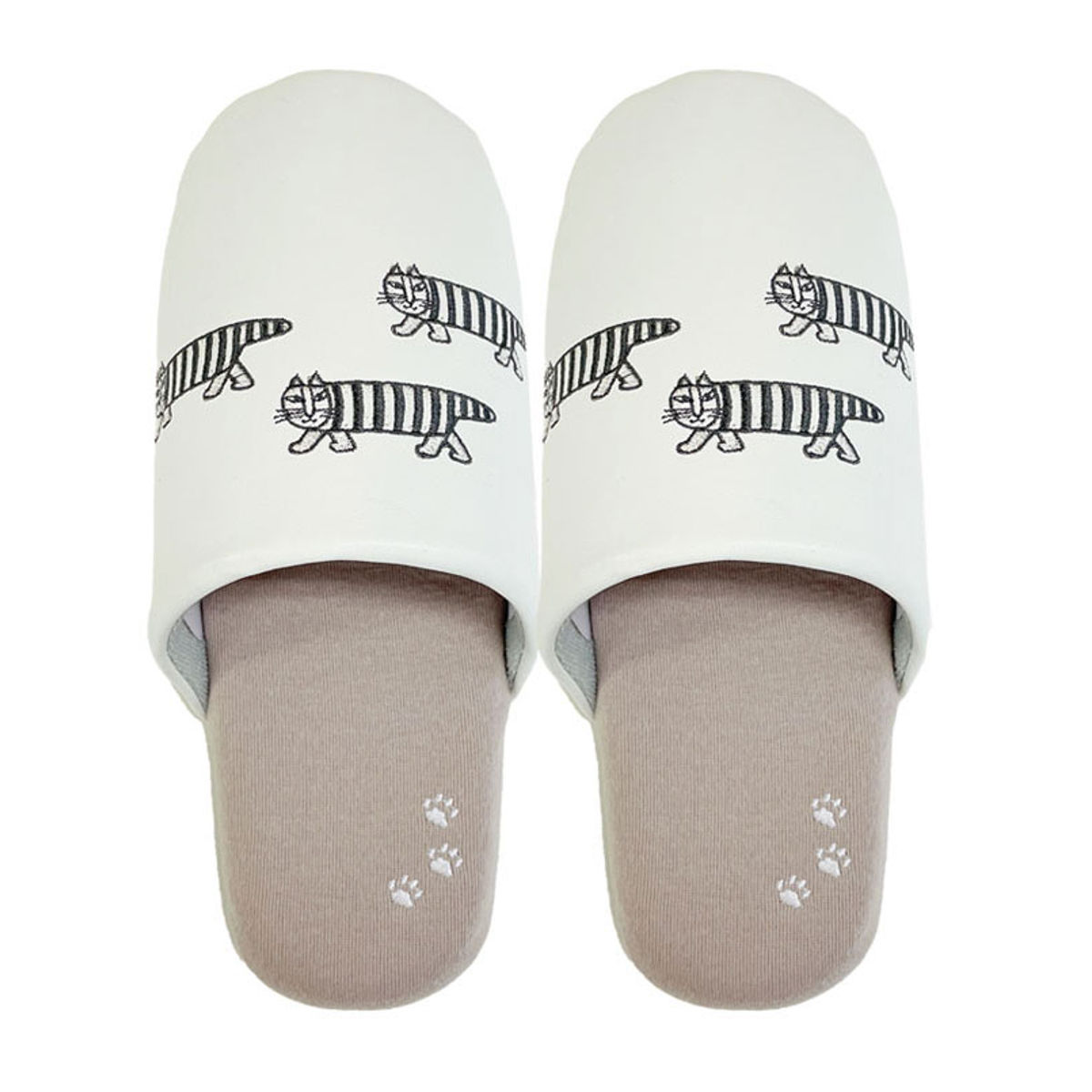 スリッパ リサ・ラーソン あしあとマイキー M 約24.0cm ( 洗える 室内 レディース トイレ リサラーソン 猫 雑貨 水を弾く 24cm 合皮 マイキー ルームスリッパ インテリア雑貨 自宅 室内用 静音 北欧 ) 【ホワイト】 ホワイト