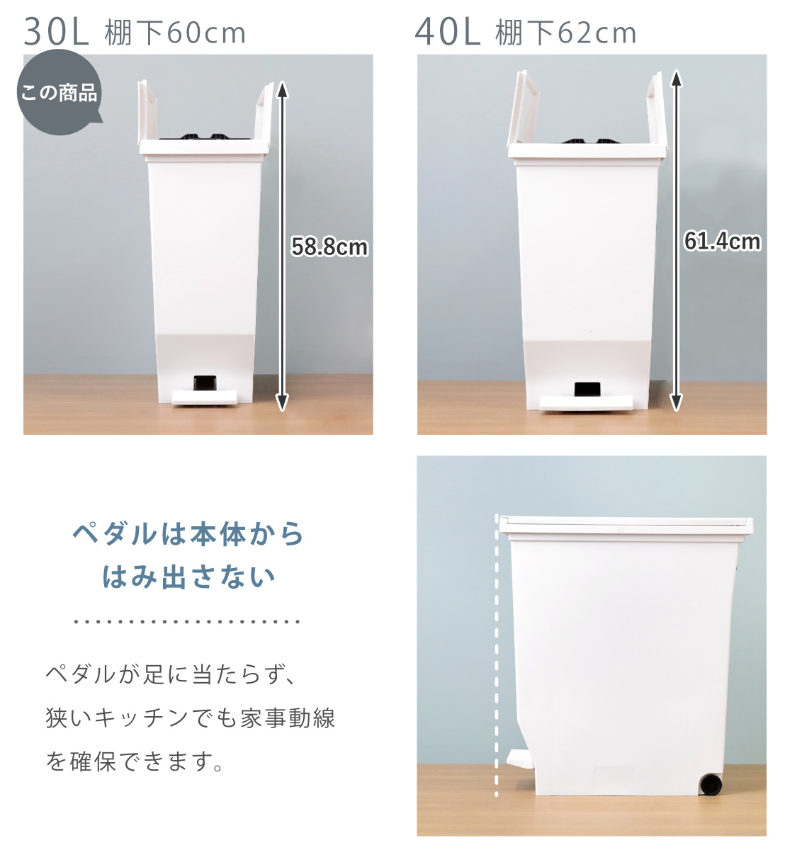 ゴミ箱 30L 同色2個セット エバン 両開きペダルペール ( ごみ箱 30リットル ダストボックス 両開き 棚下 スリム キッチン 分別 ふた付き おしゃれ カップボード カウンター下 バタフライ ホワイト ブラック ) 【ホワイト】 ホワイト