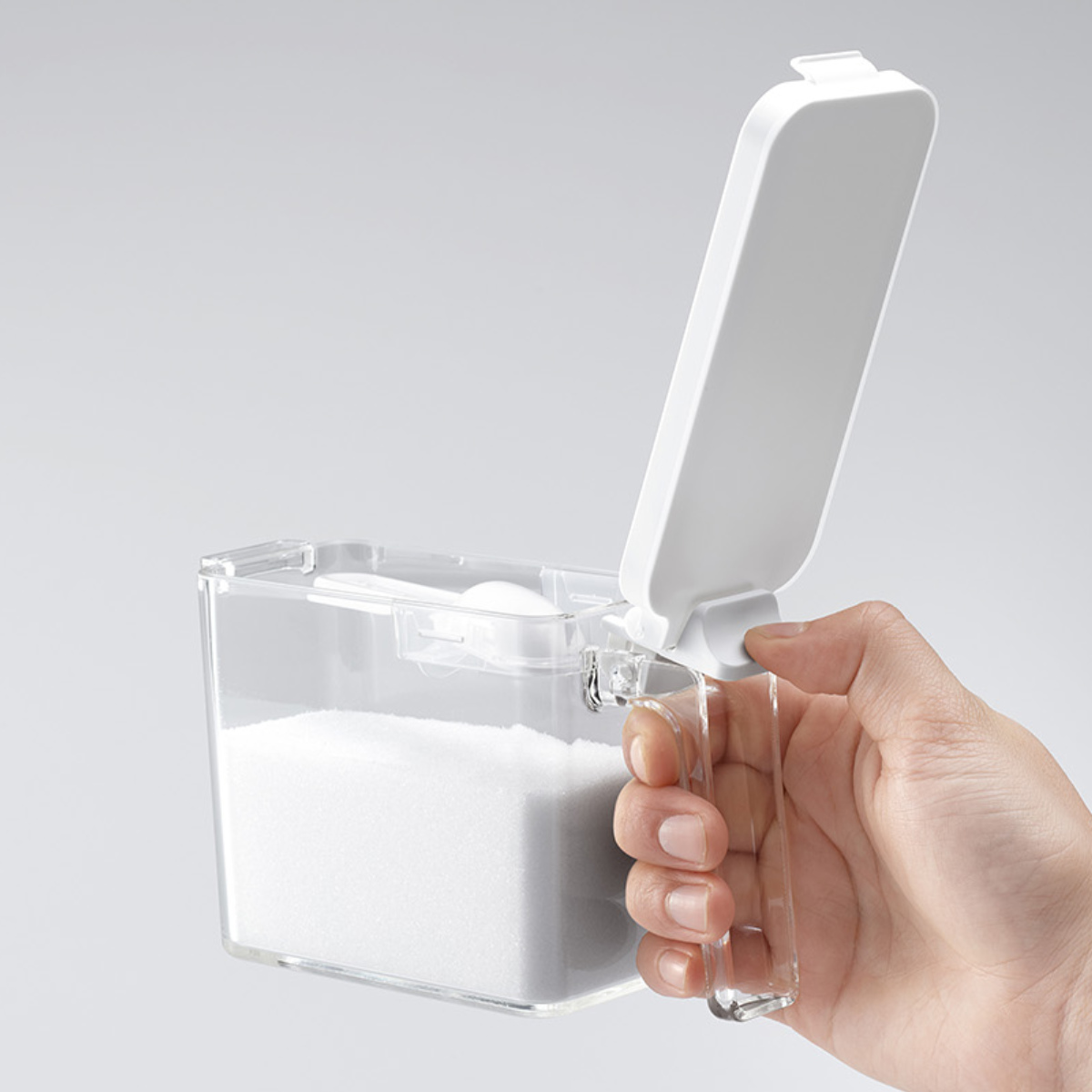 調味料ポット 450ml 3点セット マグネットラック付き フォルマ S ( 調味料入れ セット ラック 保存容器 キャニスター 密閉 3個組 ケース付き ワンタッチ 片手 ロック プラスチック スプーン付き 調味料スタンド 浮かせる収納 )