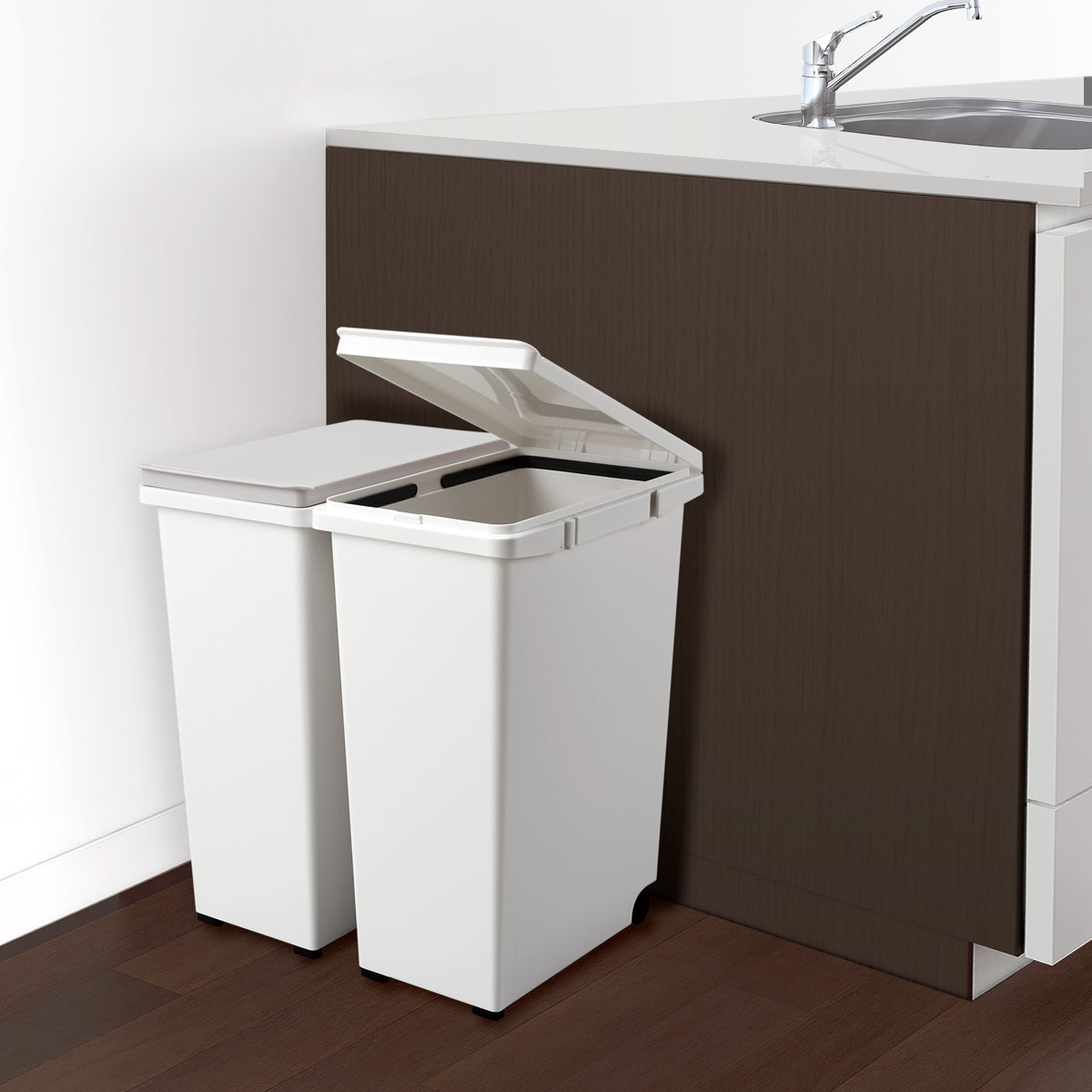 ゴミ箱 分別 20L キッチンジョイント スリム ペダル式 ( ごみ箱 20リットル 連結 キッチン 縦型 シンプル おしゃれ ふた付き キャスター付き EBAN 袋止め付き 袋が見えにくい ダストボックス ) 【グレー】 グレー