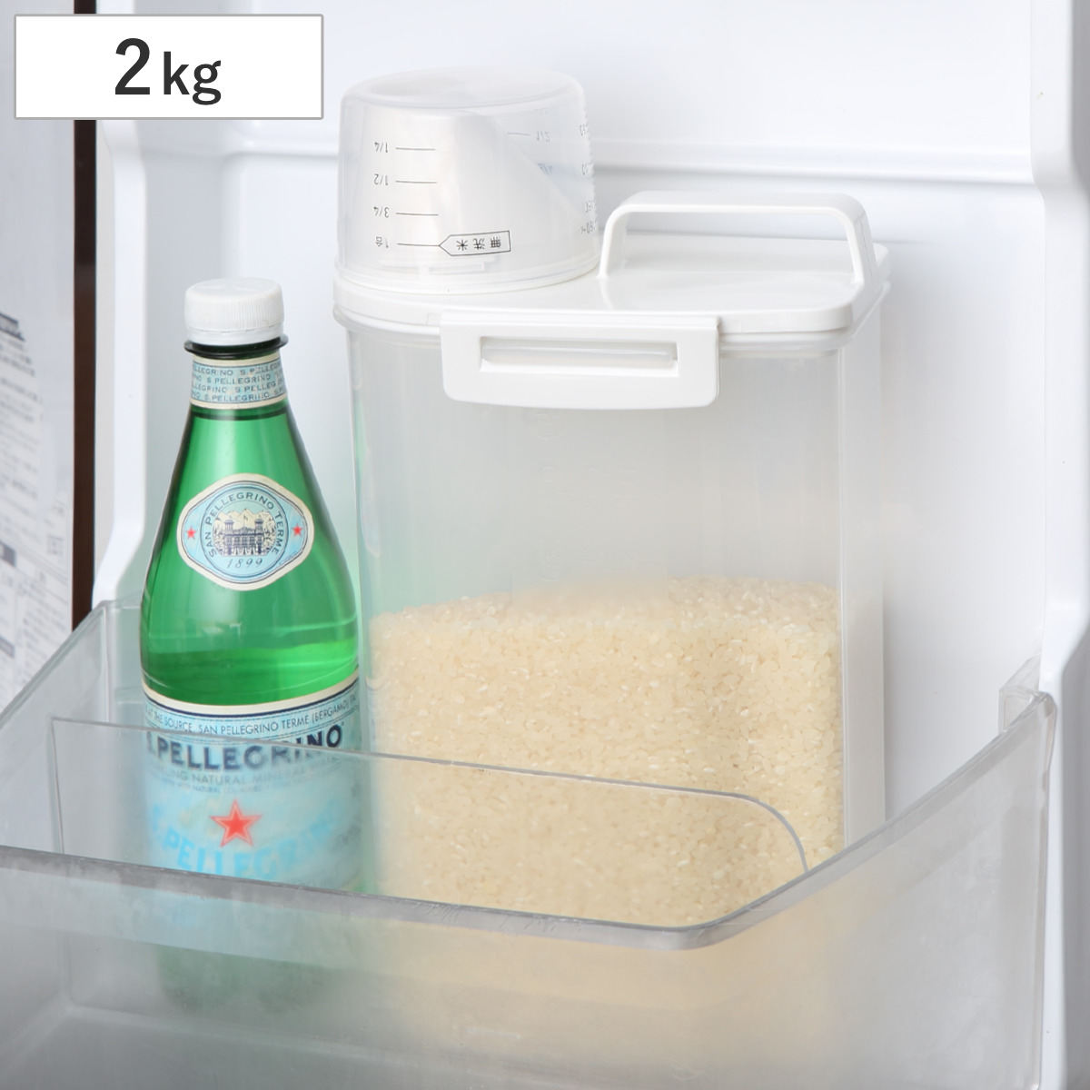 米びつ 密閉米びつ 2kg パッキン付き ( ライスボックス 米櫃 こめびつ 無洗米兼用 おすすめ 密閉 計量カップ付き おしゃれ ライスストッカー 冷蔵庫 ドアポケット お米収納 残量見える 持ちやすい 注ぎやすい 目盛り付き )
