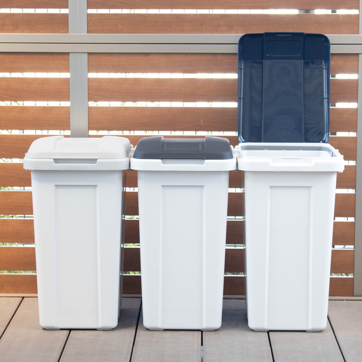 ゴミ箱 屋外 45L ジョイント分別ペール スリム ( ごみ箱 45リットル 外用 大きい カラーふた シンプル 分別 ふた付き 大容量 連結 袋止め付き 袋が見えにくい ダストボックス ) 【ライトグレー】 ライトグレー