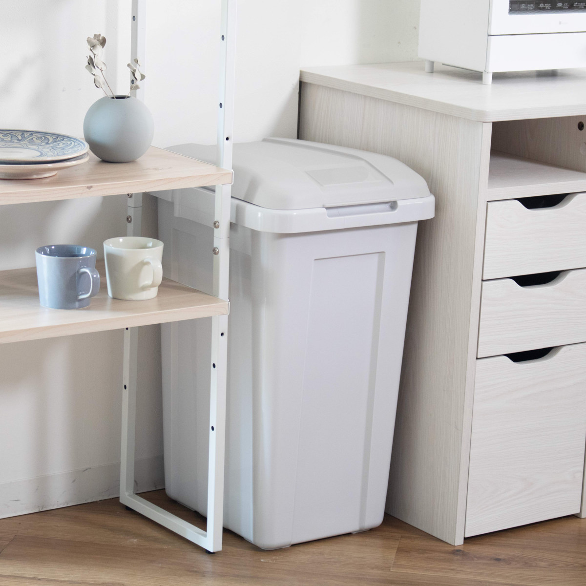 ゴミ箱 屋外 45L ジョイント分別ペール スリム ( ごみ箱 45リットル 外用 大きい カラーふた シンプル 分別 ふた付き 大容量 連結 袋止め付き 袋が見えにくい ダストボックス ) 【ライトグレー】 ライトグレー