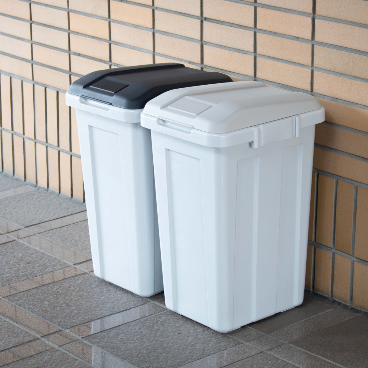 ゴミ箱 屋外 45L ジョイント分別ペール スリム ( ごみ箱 45リットル 外用 大きい カラーふた シンプル 分別 ふた付き 大容量 連結 袋止め付き 袋が見えにくい ダストボックス ) 【ライトグレー】 ライトグレー