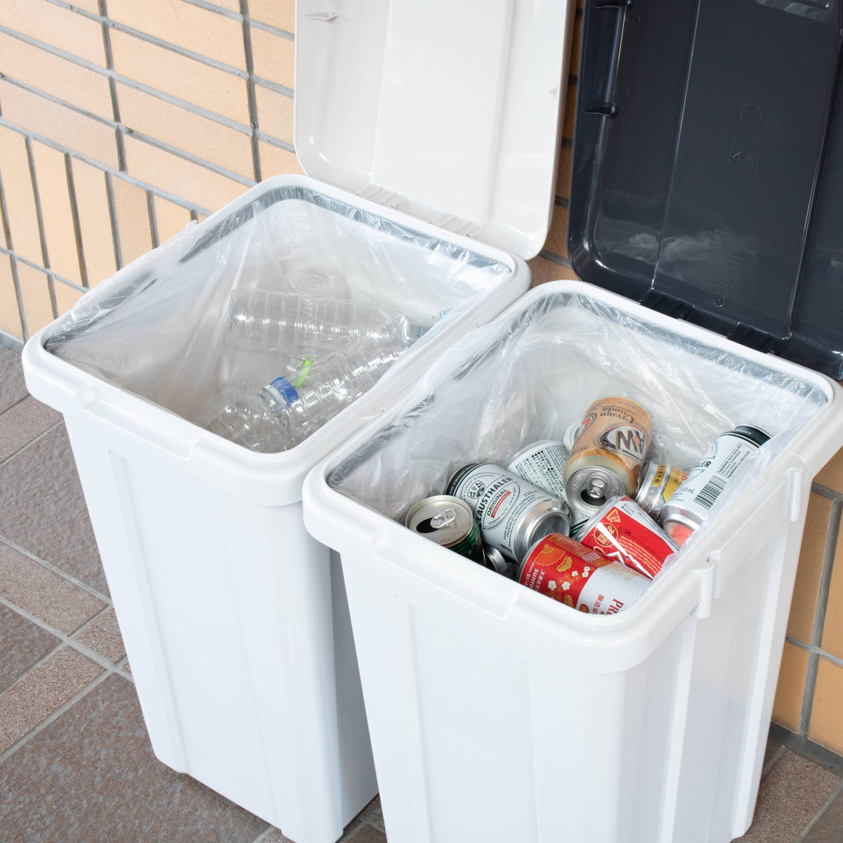 ゴミ箱 屋外 45L ジョイント分別ペール スリム ( ごみ箱 45リットル 外用 大きい カラーふた シンプル 分別 ふた付き 大容量 連結 袋止め付き 袋が見えにくい ダストボックス ) 【ライトグレー】 ライトグレー